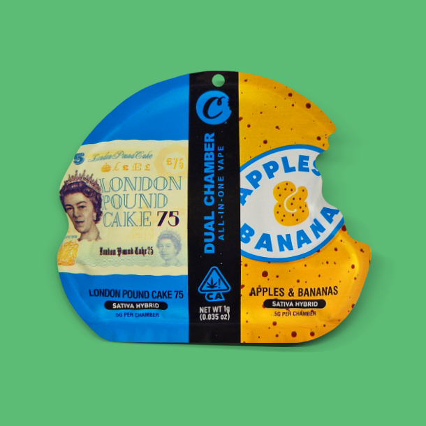 Dual Chamber THC Vape Pen 0.5+0.5ml London Pound Cake & Apples and Banana